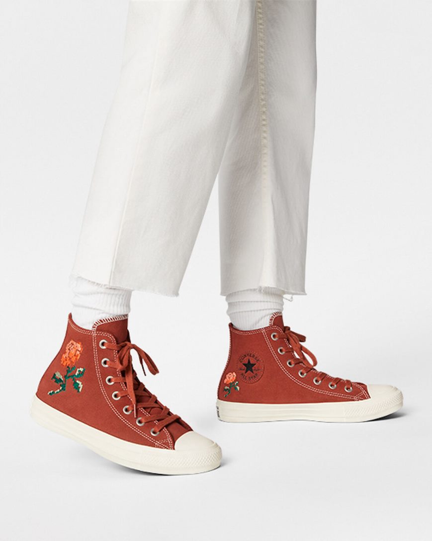 Women's Converse Chuck Taylor All Star Embroidered Roses High Top Shoes Orange | AU 6C1E9X